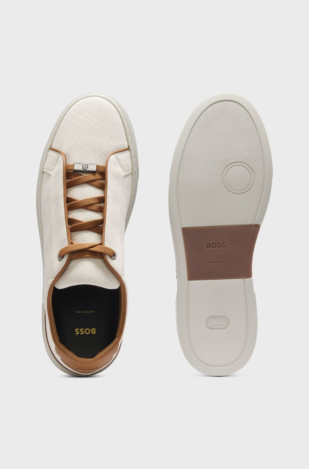 Tenisky Gary s plátěným svrškem a koženými lemováním - Light Beige