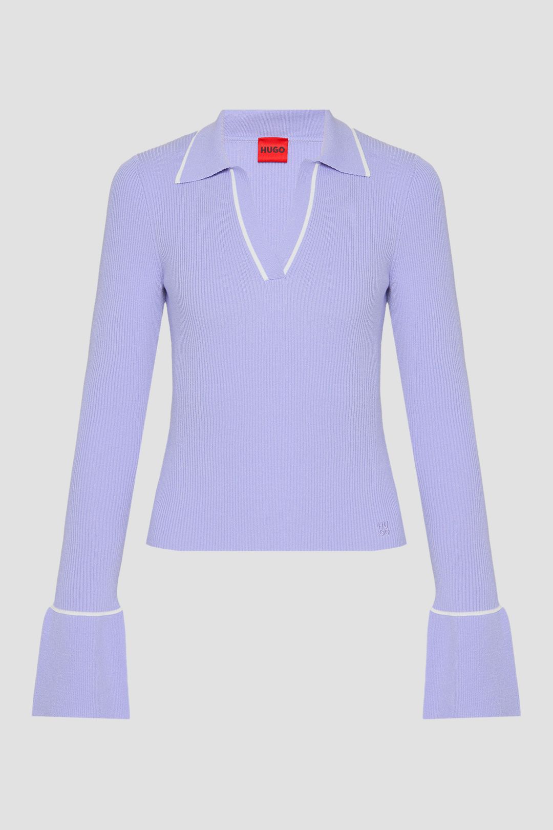 Pletený svetr s polo límečkem a kontrastním lemováním - Bright Purple
