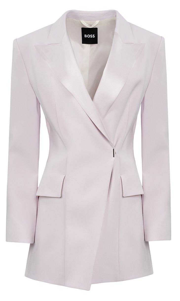 Dlouhý slim fit blazer se skrytým zapínáním - Light/Pastel Pink