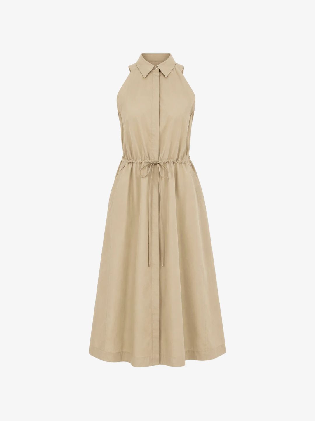 Bavlněné popelínové šaty se stahovací šňůrkou v pase - Light Beige