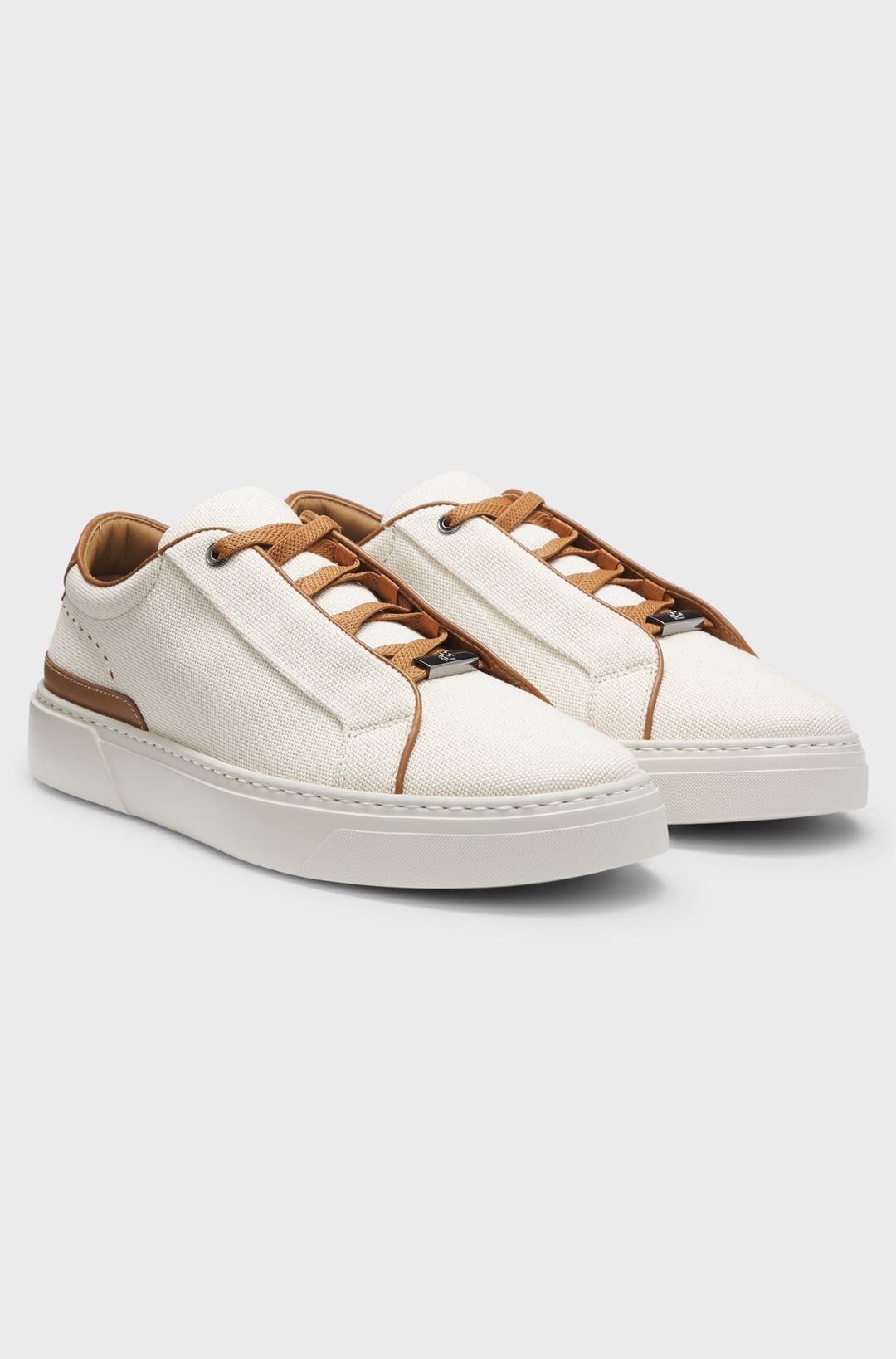 Tenisky Gary s plátěným svrškem a koženými lemováním - Light Beige