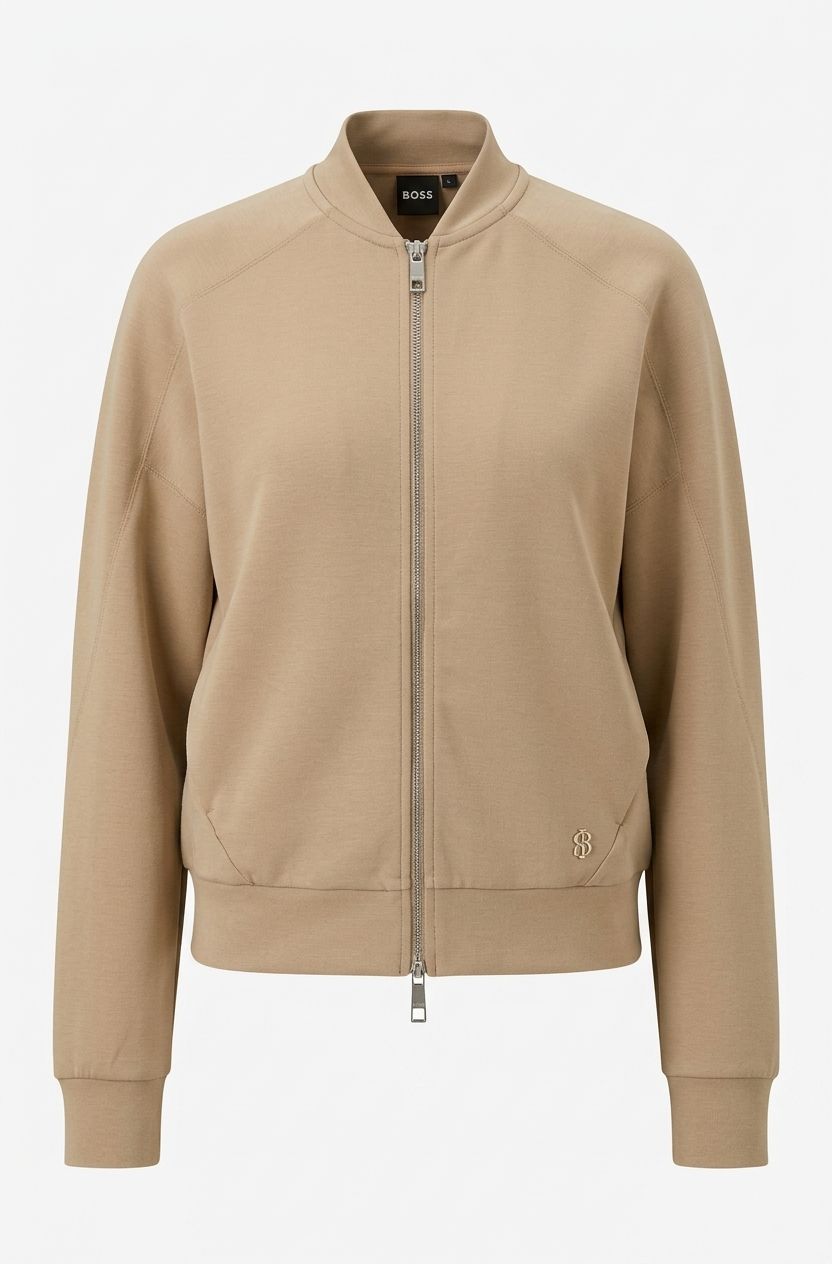 Volná mikina na zip z potápěčského žerzeje - Beige Overflow