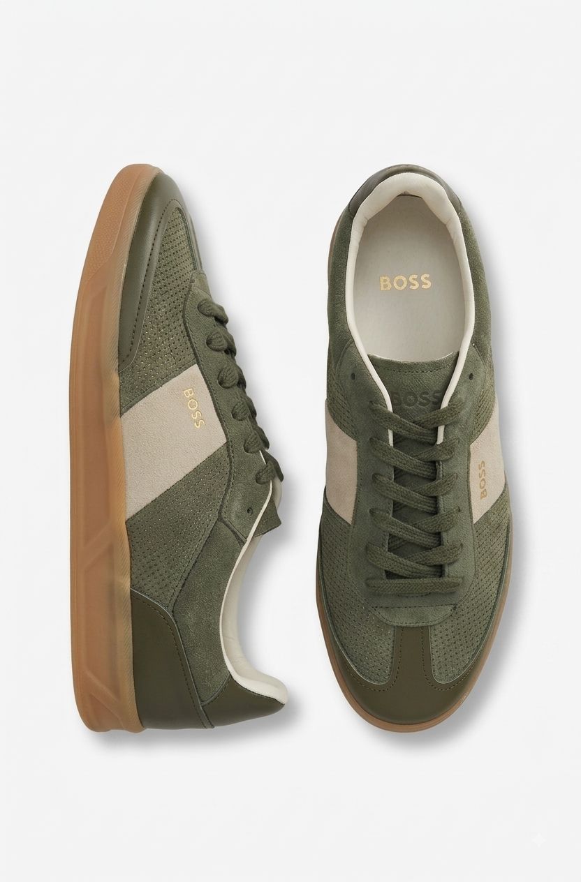Tenisky z kůže a semiše - Dark Green
