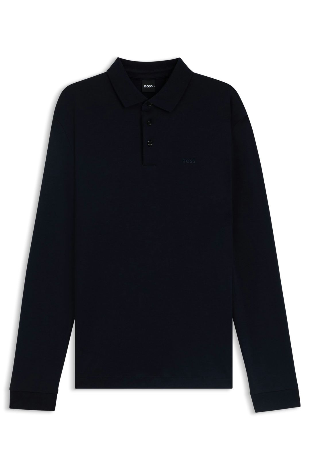 Polo tričko s dlouhým rukávem z interlockové bavlny s logem - Dark Blue