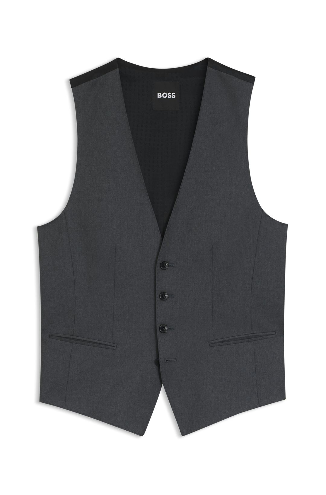 BOSS ONE Úzká vesta z panenské vlny serge - Dark Grey