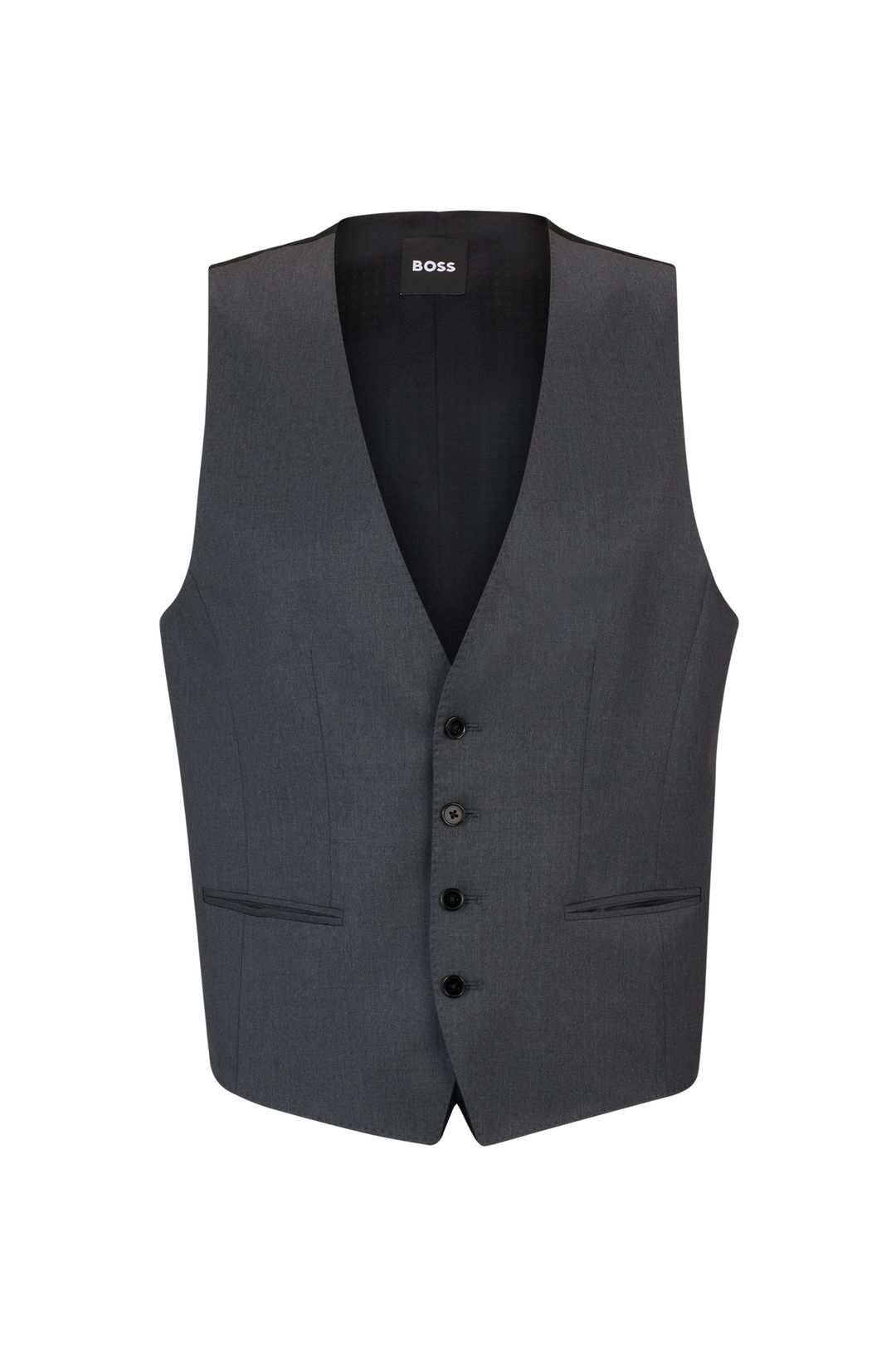 BOSS ONE Úzká vesta z panenské vlny serge - Dark Grey