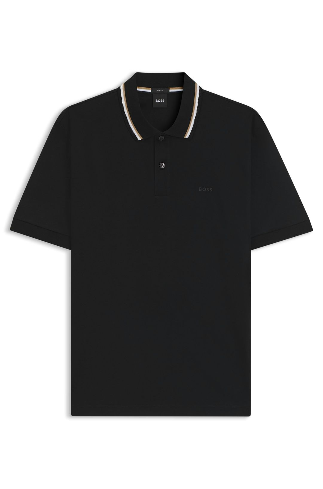 Bavlněné polotričko slim fit střihu s pruhovaným límečkem - Black