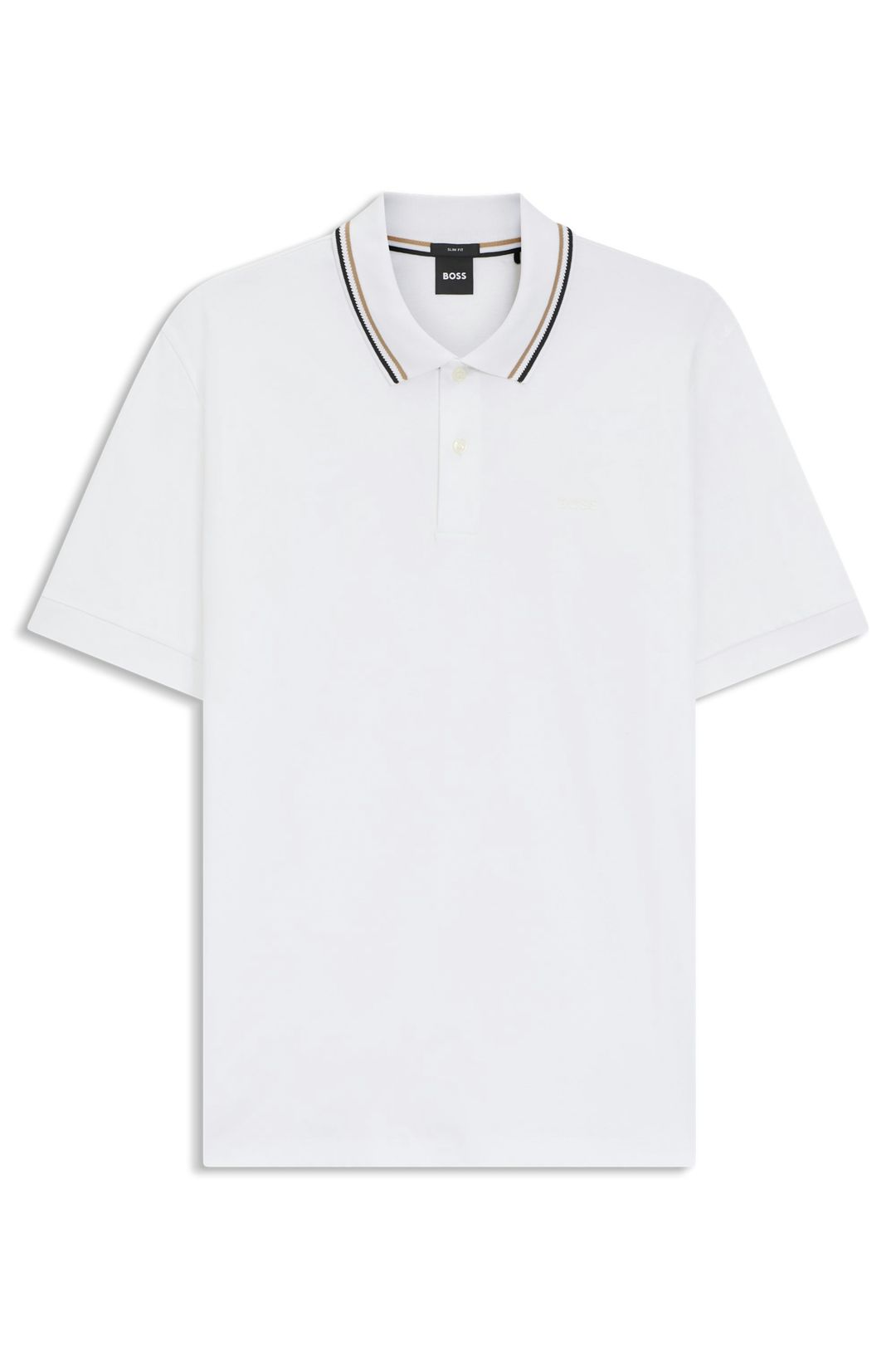 Bavlněné polotričko slim fit střihu s pruhovaným límečkem - White
