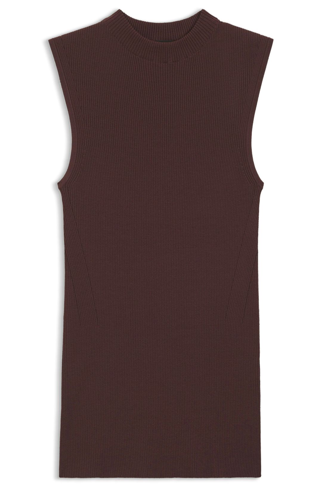 Žebrovaný top s falešným výstřihem - Dark Brown
