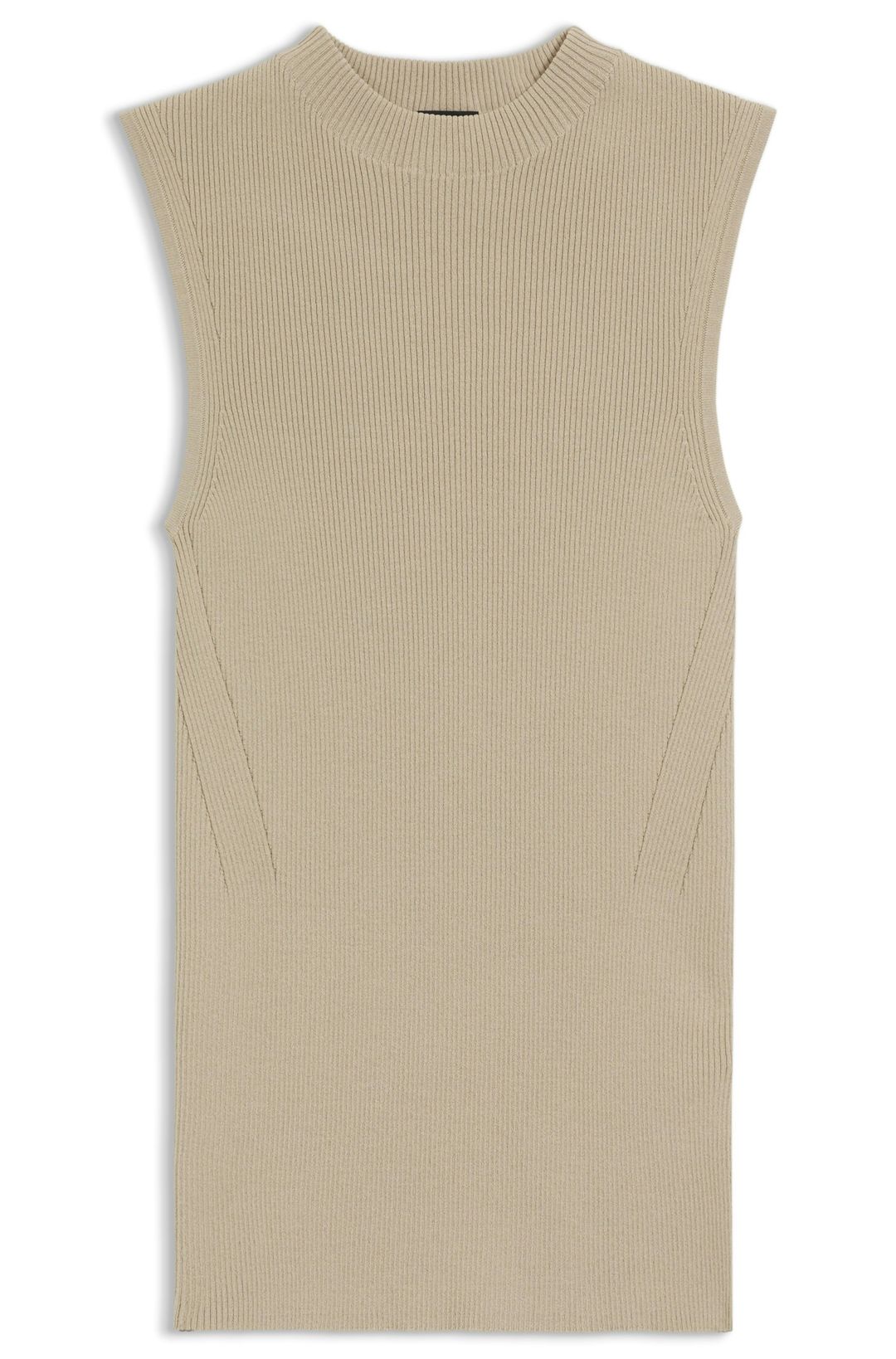 Žebrovaný top s falešným výstřihem - Light Beige
