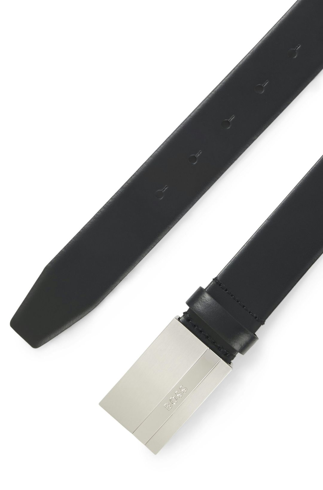 Italský kožený opasek s přezkou s gravírovaným logem - Black