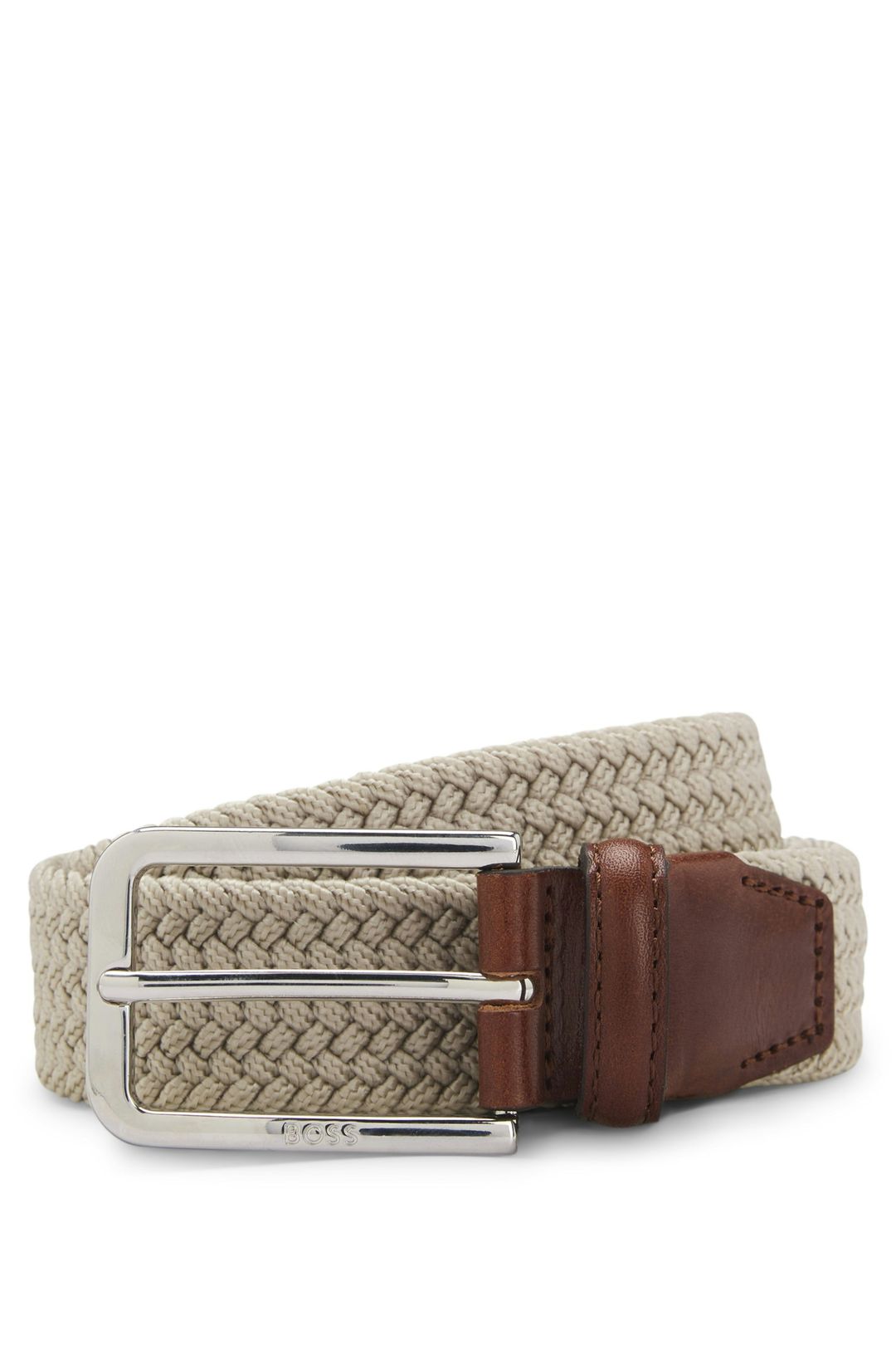 Stylový tkaný opasek doplněný koženými detaily - Light Beige