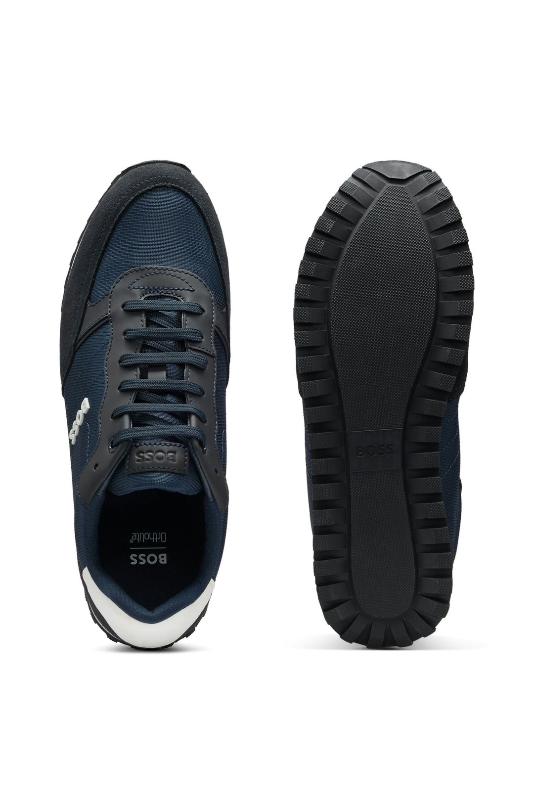 Tenisky s logem a detaily z imitace kůže - Dark Blue