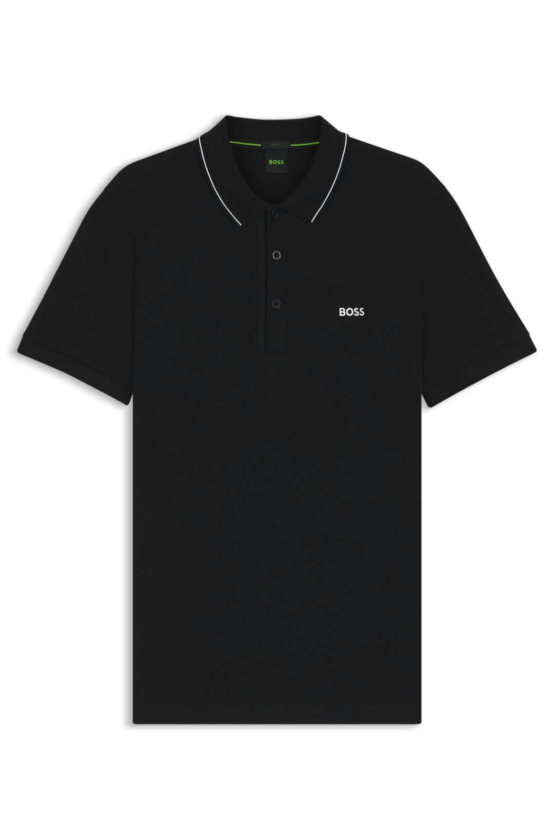 Polotričko slim fit z bavlněného piké s pruhovaným límcem - Black