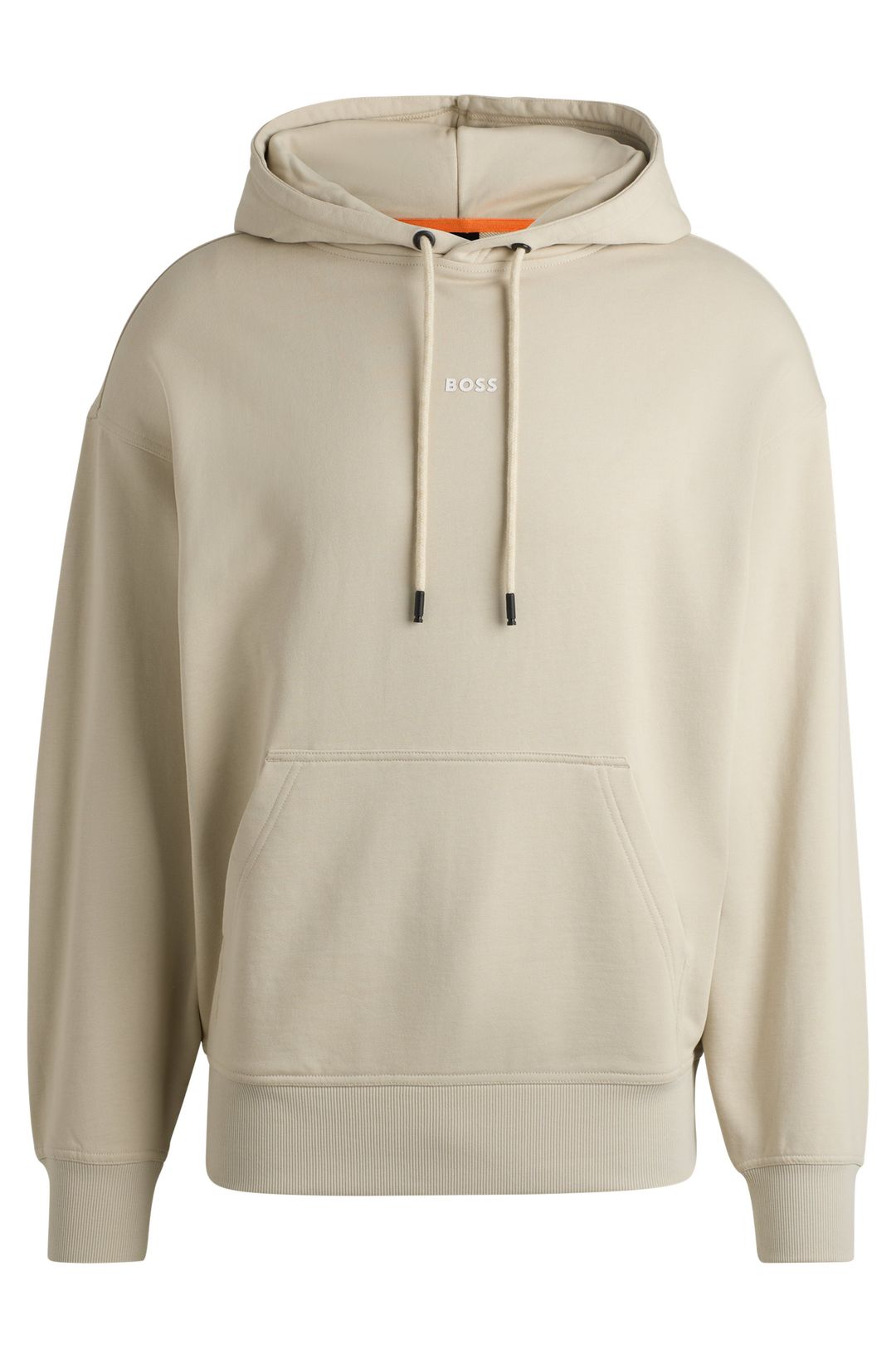 Flísová mikina s kapucí z bavlněného froté s kontrastním logem - Light Beige