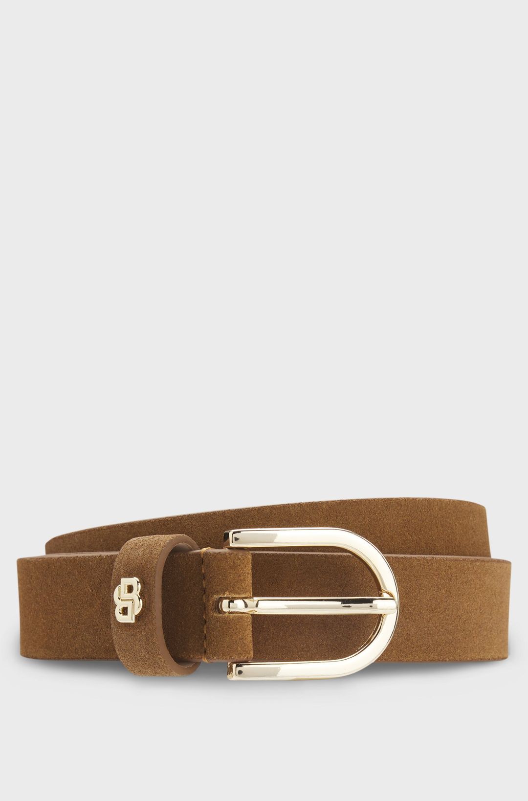 Semišový pásek s monogramem Double B - Medium Brown