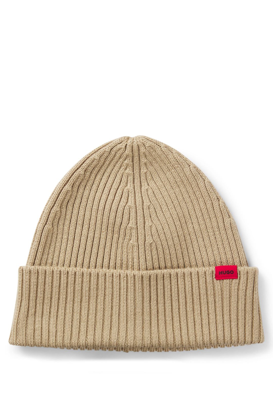 Čepice z panenské vlny s červeným logem - Medium Beige
