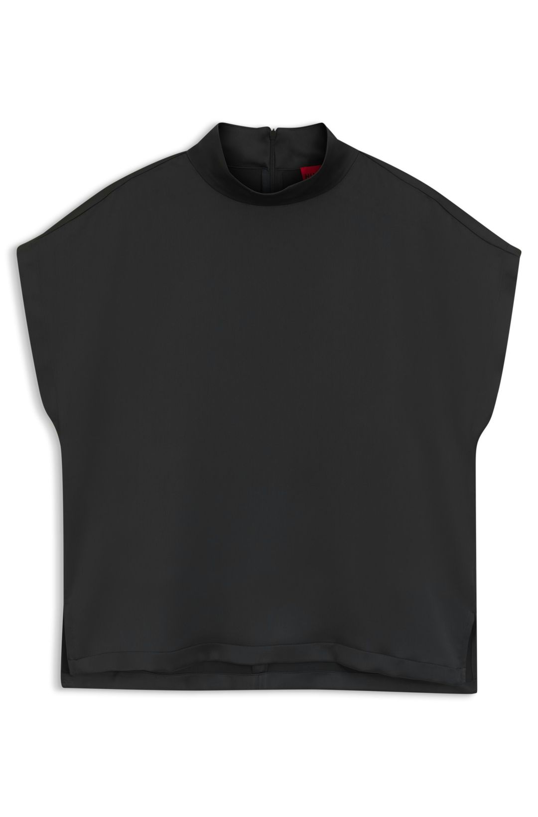 Mock-neck top in fluent satin - Black