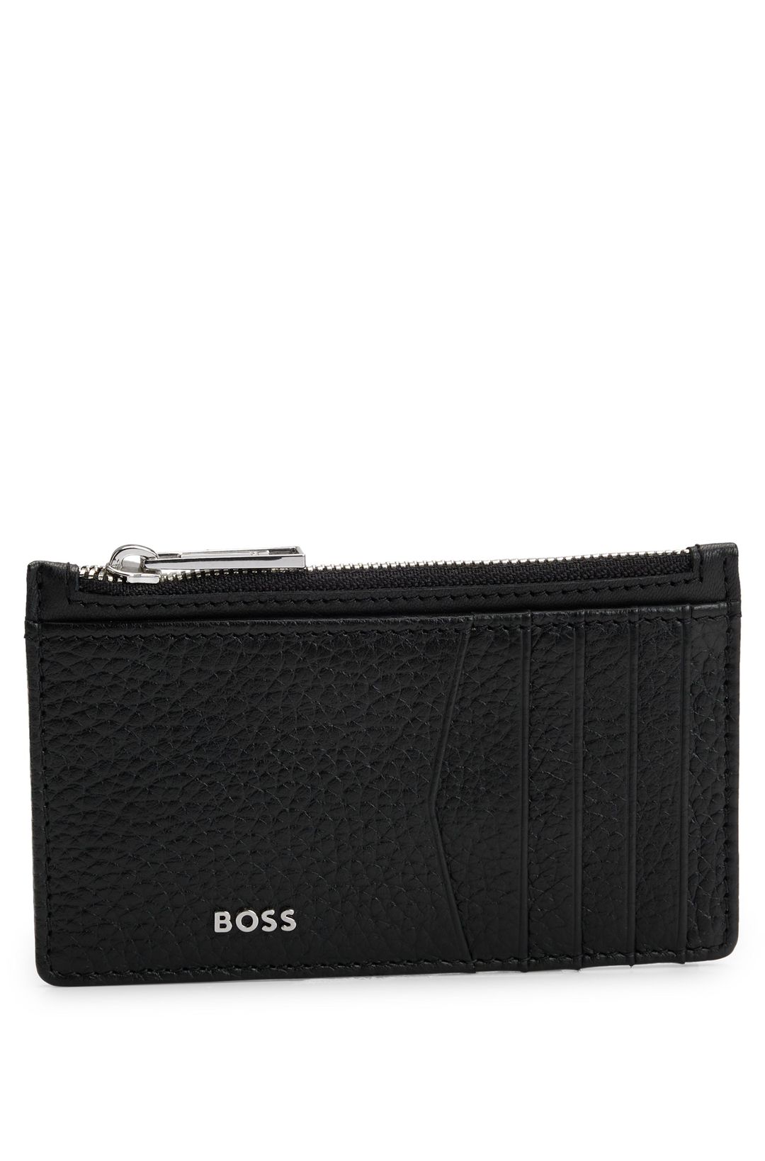 Pouzdro na karty z hnědé kůže s kapsou na mince na zip - Black