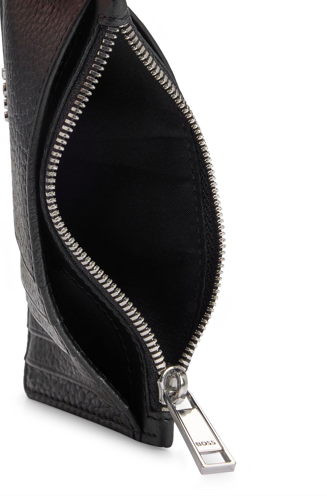 Pouzdro na karty z hnědé kůže s kapsou na mince na zip - Black