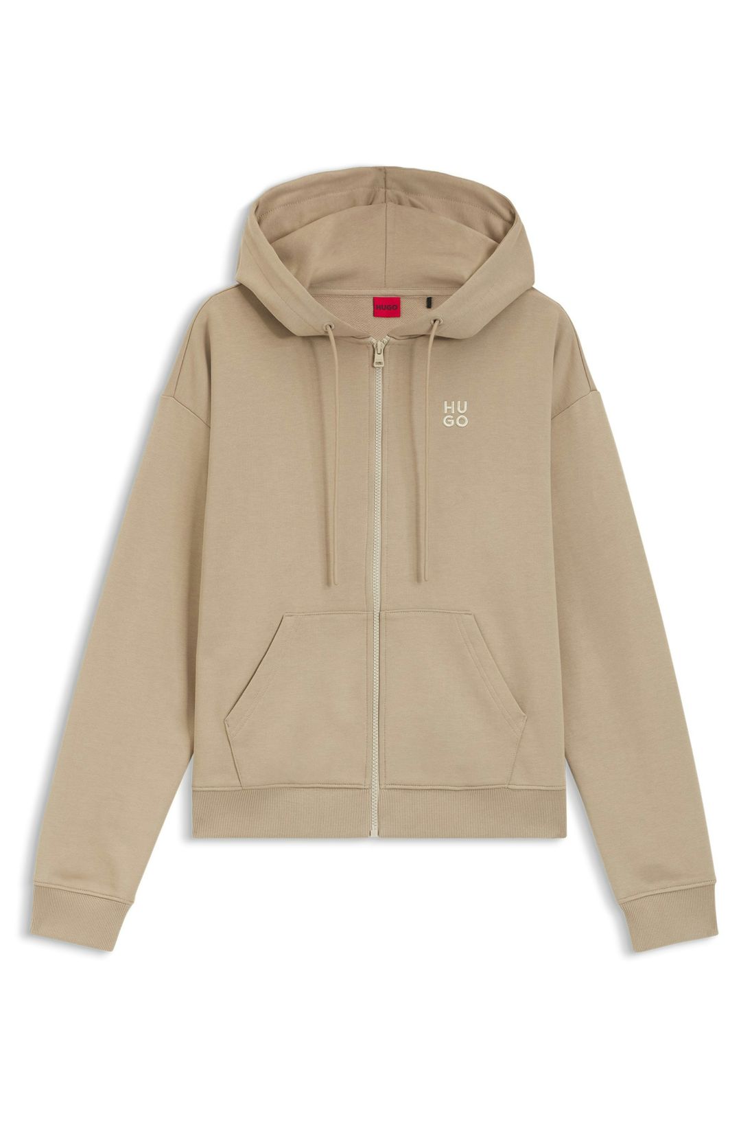 Mikina s kapucí na zip z bavlněného froté s výšivkou loga - Light/Pastel Brown