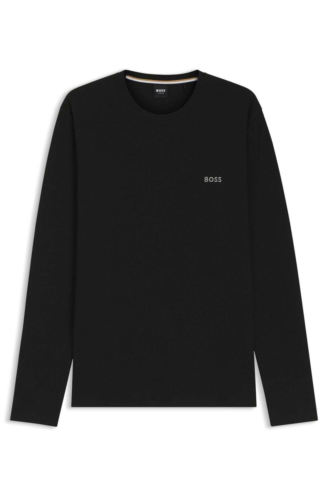 Pánské pyžamové tričko BOSS Waffle LS-Shirt - Black