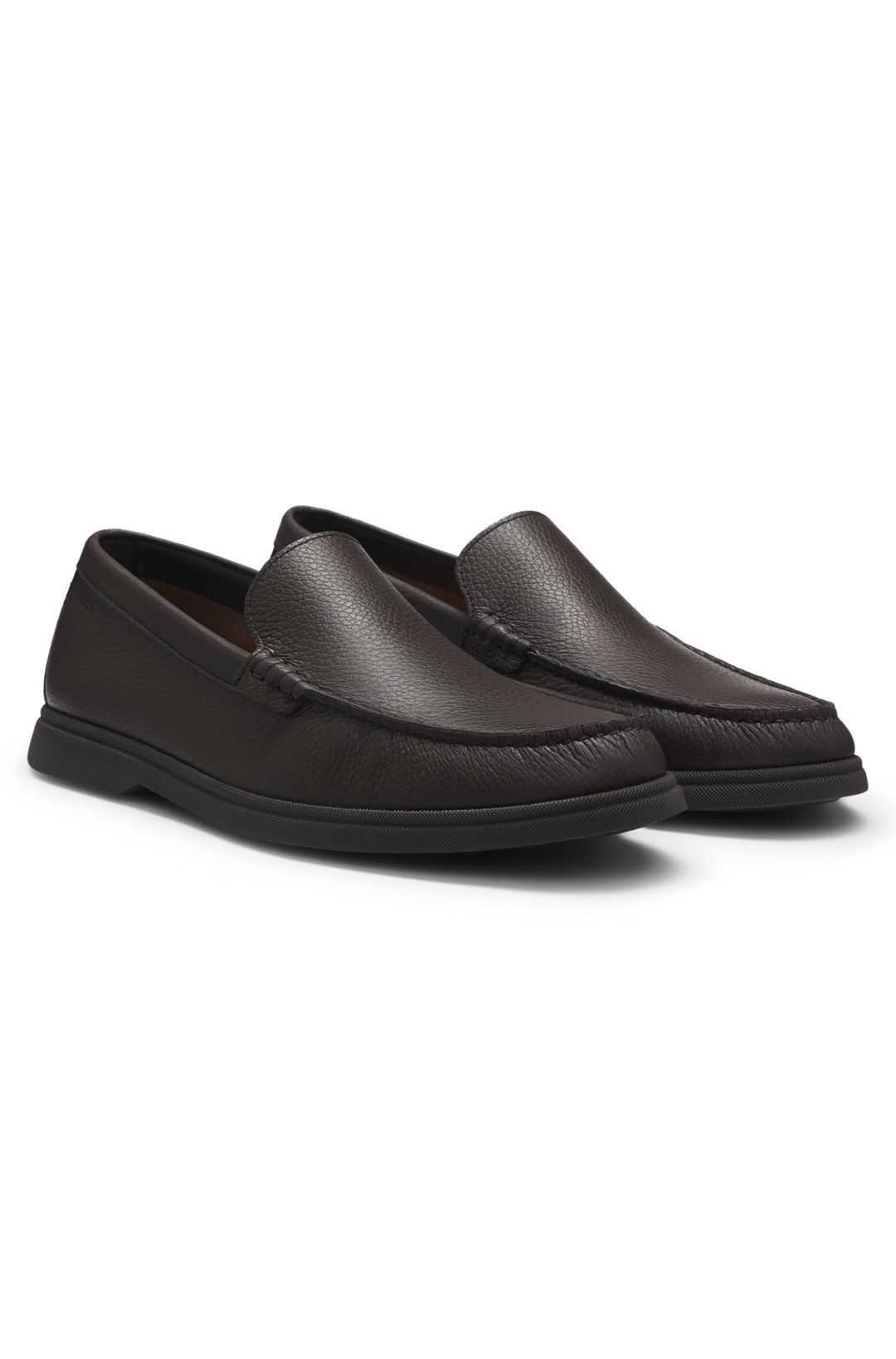 Mokasíny z tumbledové kůže s detailem loga - Dark Brown