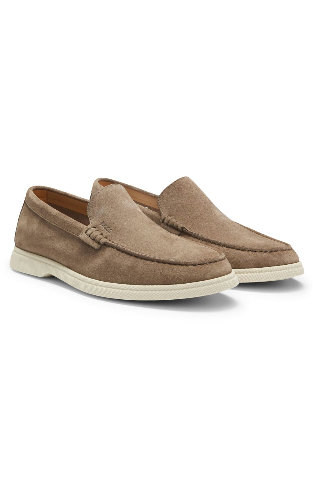 Semišové mokasíny s vyraženým logem - Medium Beige