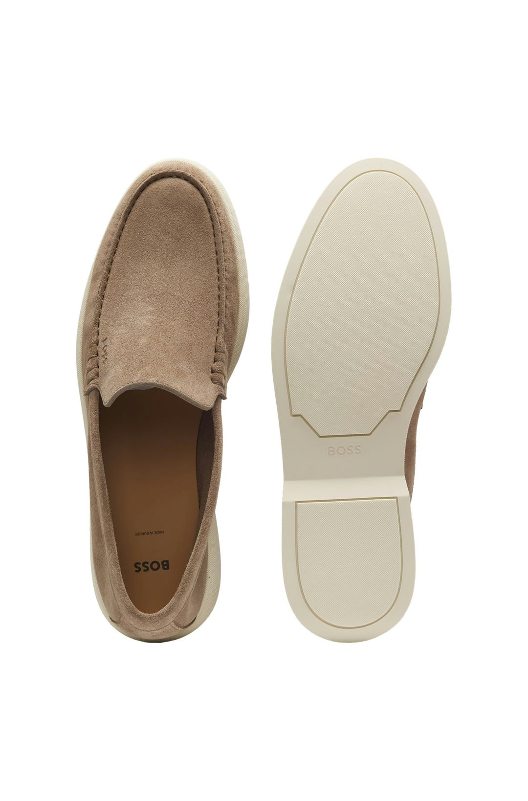 Semišové mokasíny s vyraženým logem - Medium Beige