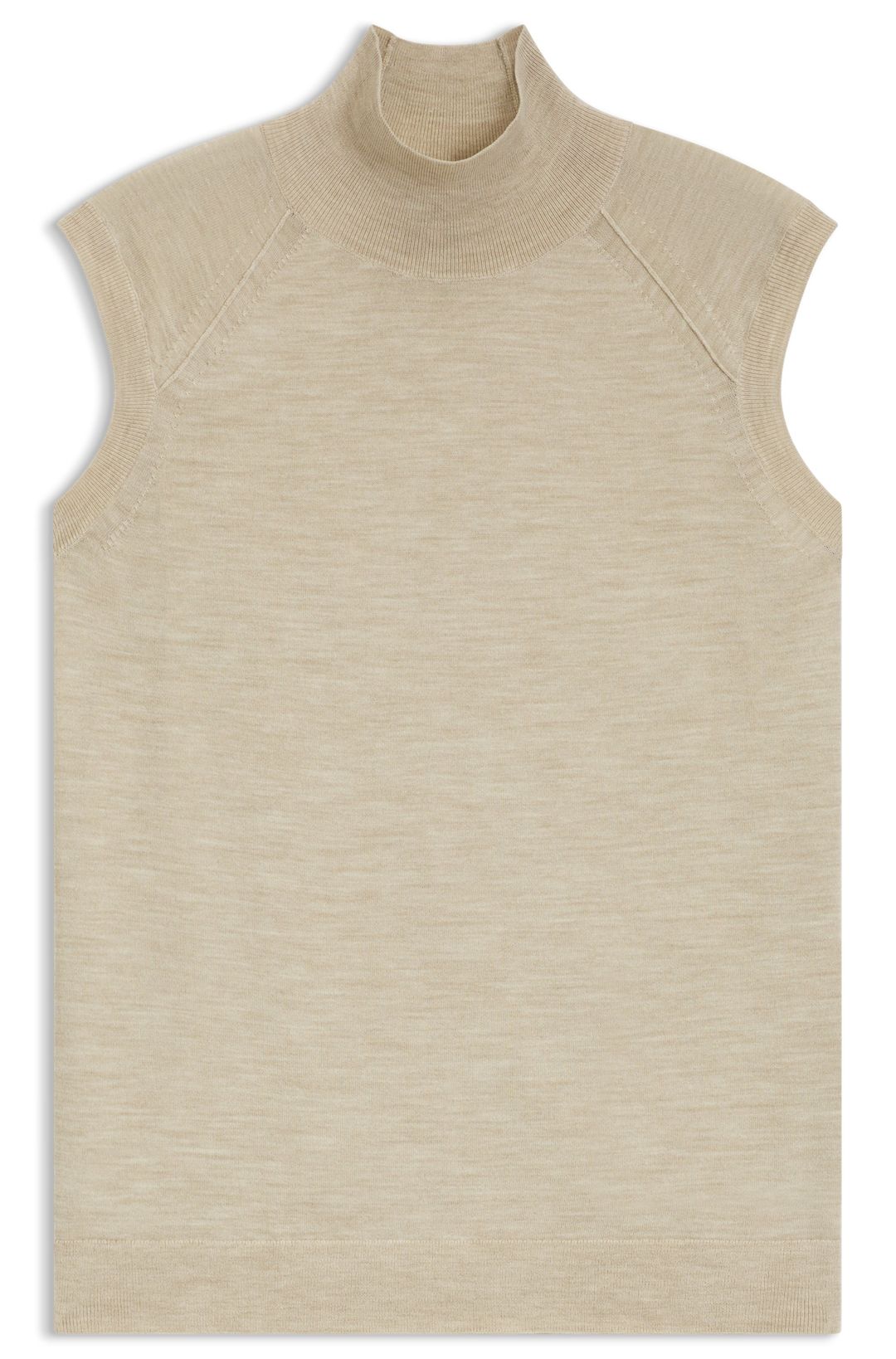 Top bez rukávů z merino vlny s falešným výstřihem - Light Beige