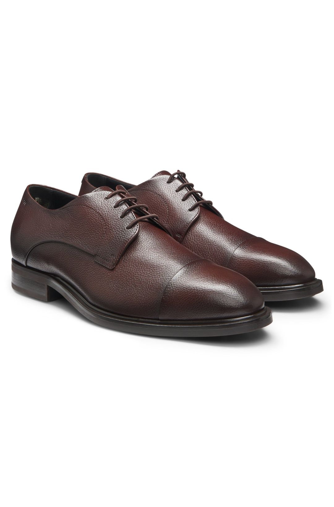 Derby boty s ozdobnou špičkou z vroubkované (zrnitě strukturované) kůže - Dark Brown