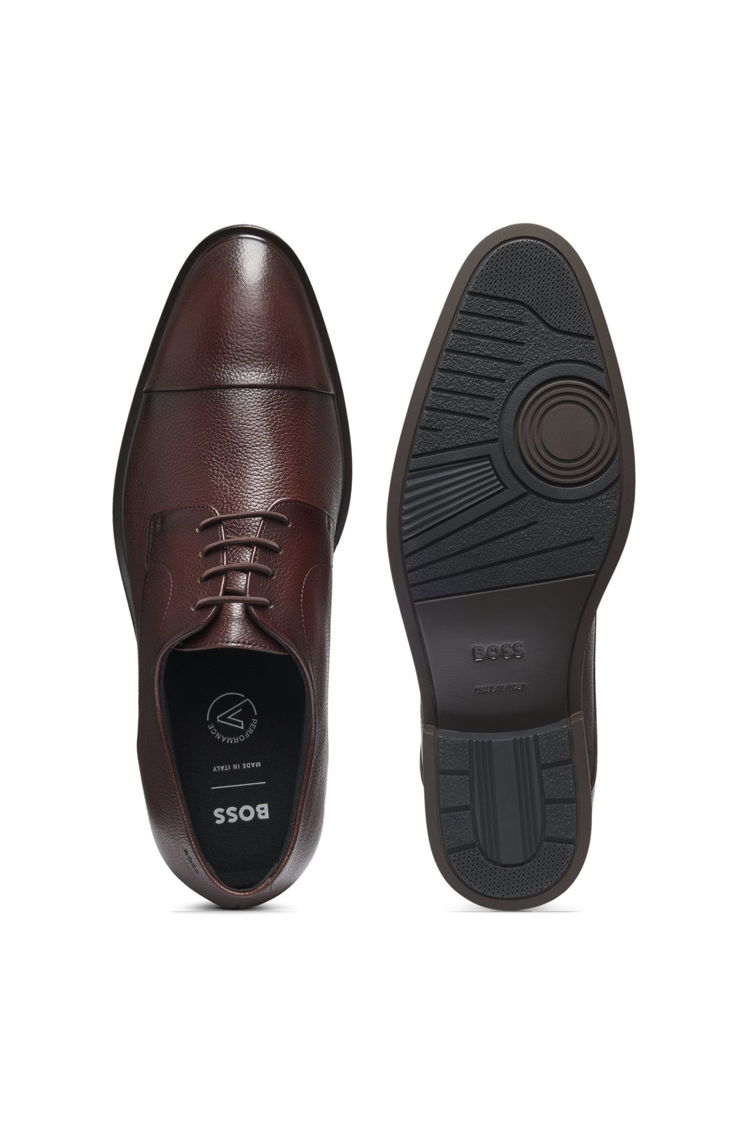Derby boty s ozdobnou špičkou z vroubkované (zrnitě strukturované) kůže - Dark Brown