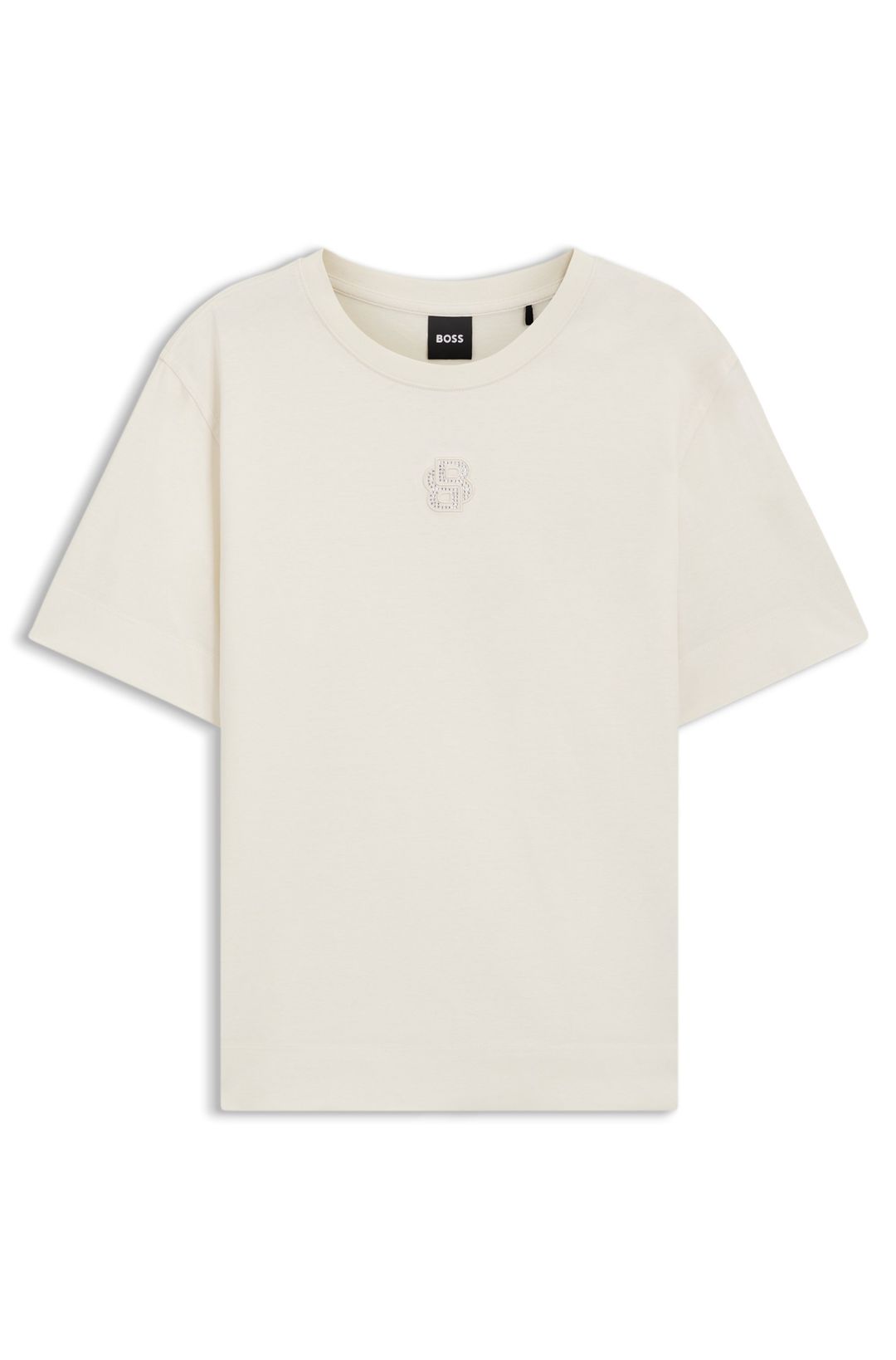 Tričko z mercerované bavlny s kamínkovým monogramem Double B - Open White