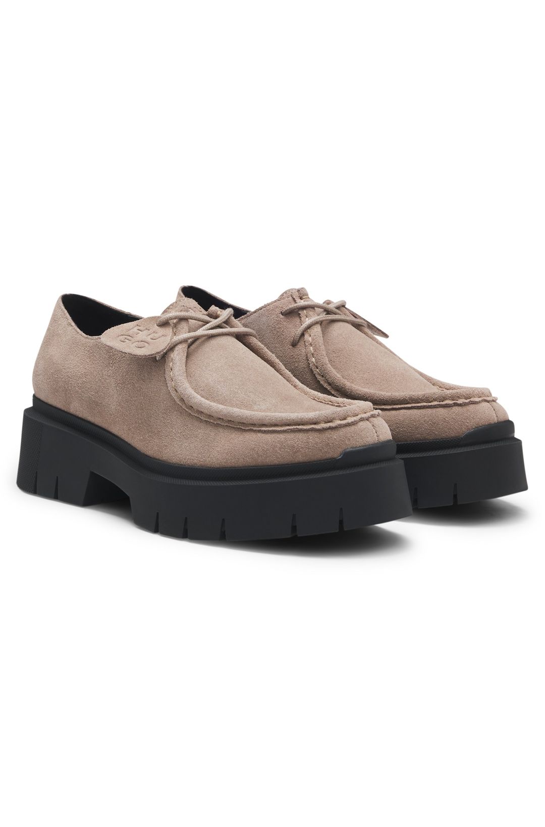 Derby boty z broušené kůže s odnímatelným logovaným štítkem - Light Beige