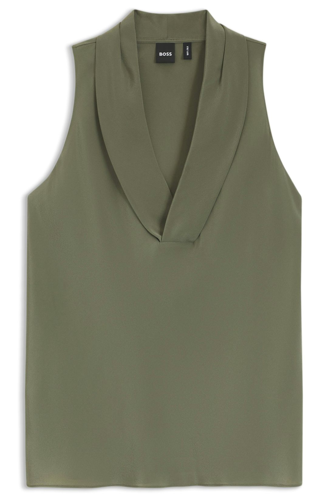 Halenka bez rukávů z pískově praného hedvábí zaujme elegantním výstřihem do V - Dark Green