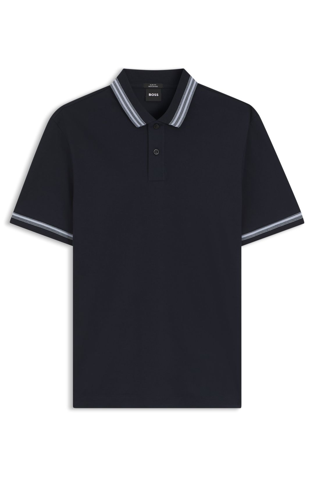 Polotričko slim fit z mercerizované bavlny s kontrastním lemováním - Dark Blue