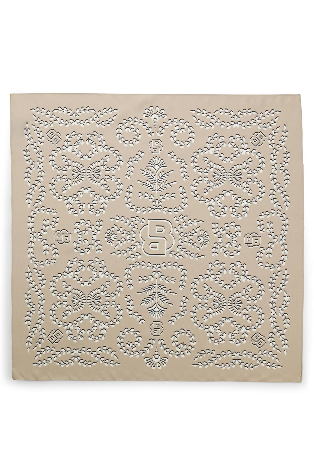 Hedvábný šátek s potiskem a monogramy Double B - Light Beige