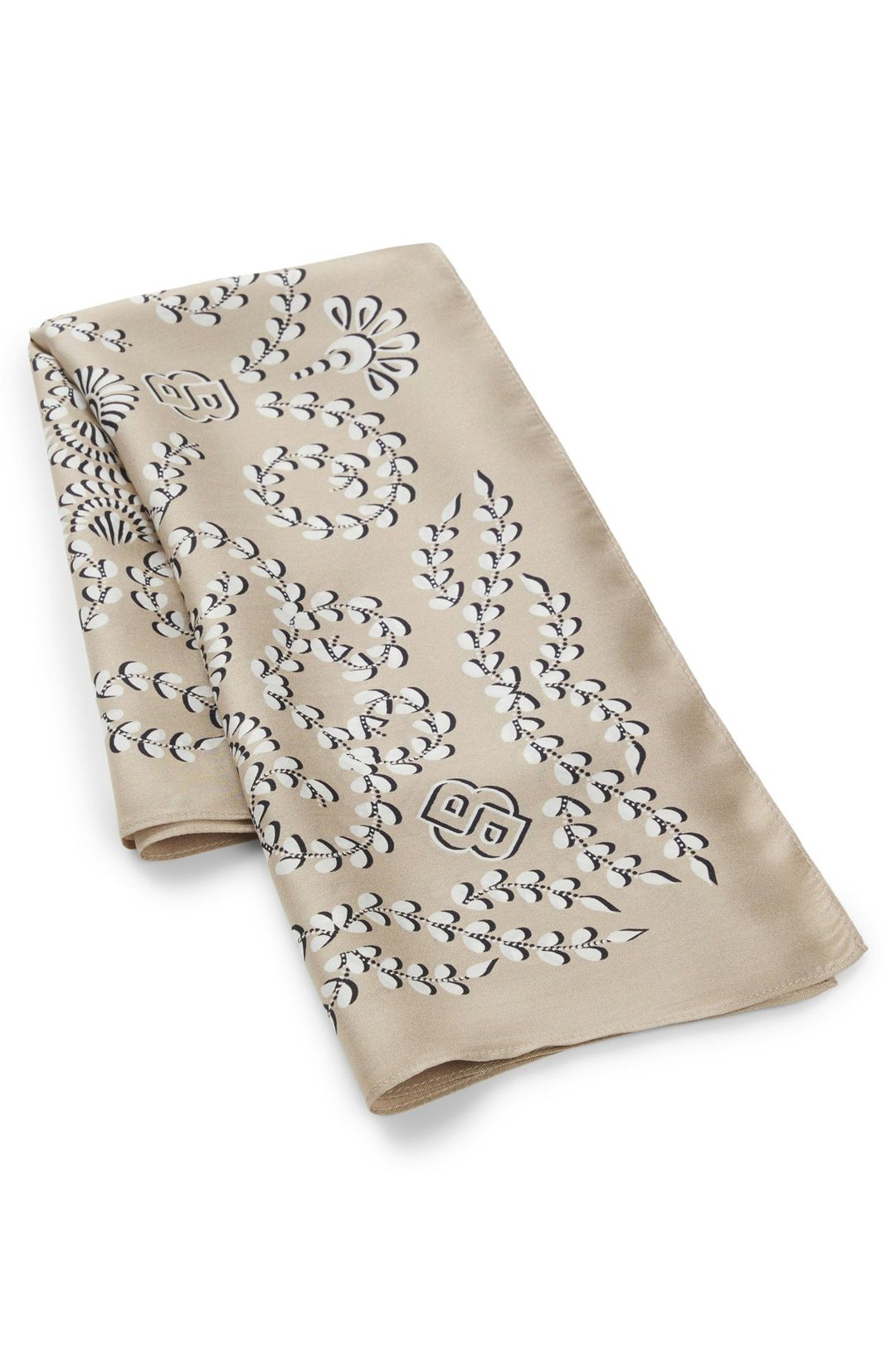Hedvábný šátek s potiskem a monogramy Double B - Light Beige