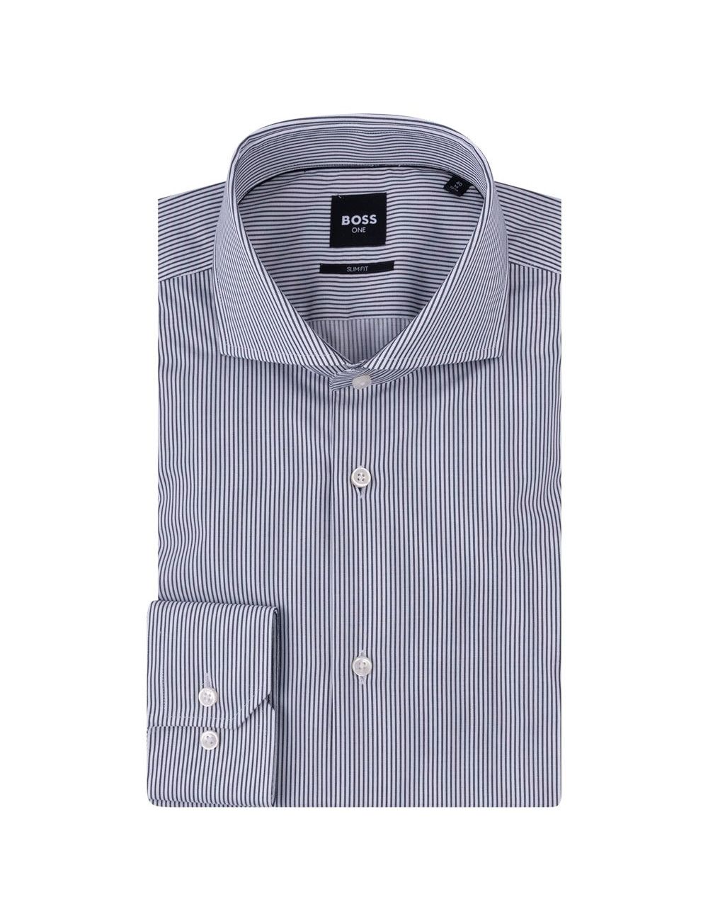 Košile slim fit z pruhovaného bavlněného kepru - Dark Blue