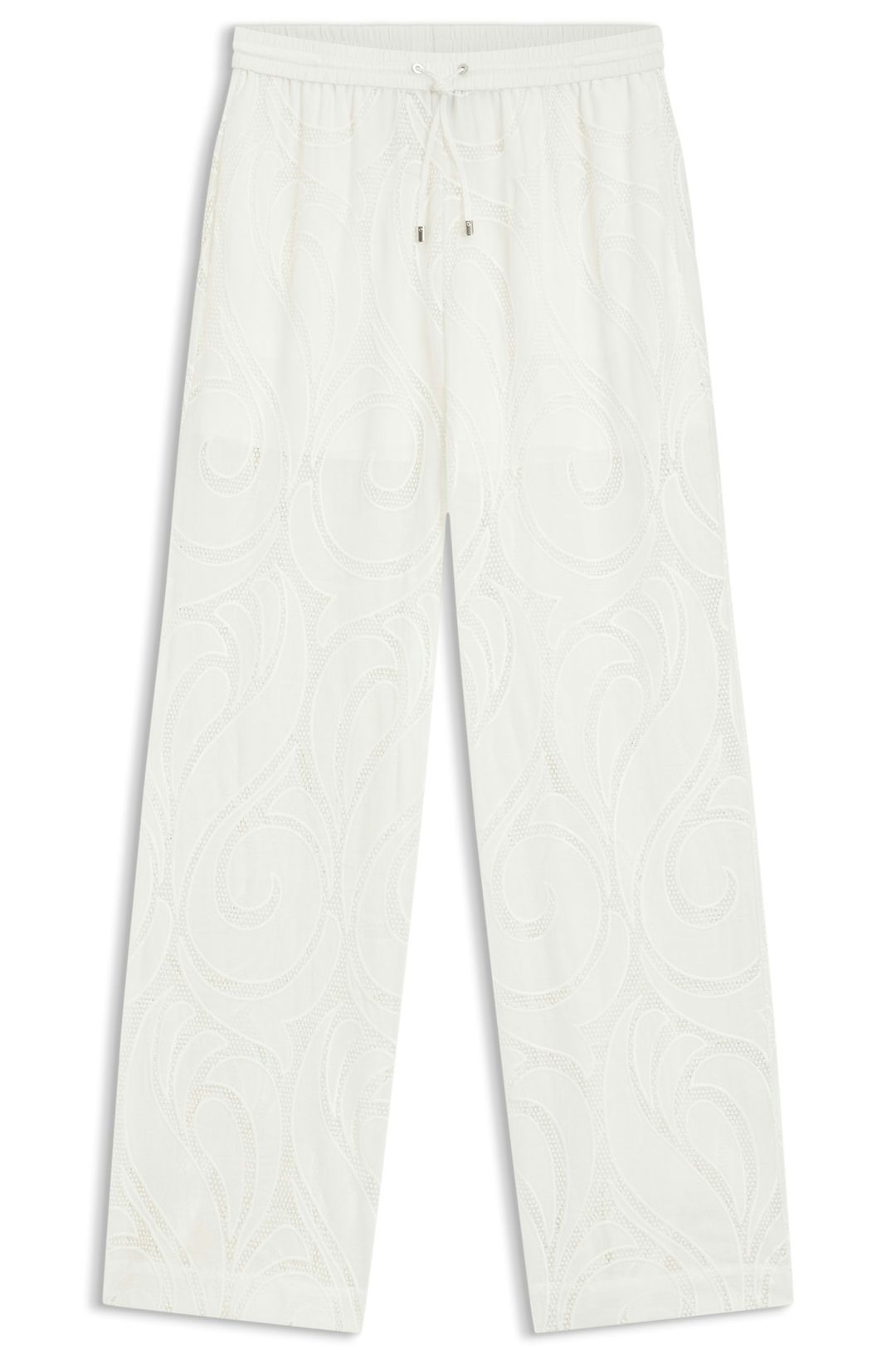 Kalhoty volného střihu s vyšívanými květinami - Open White