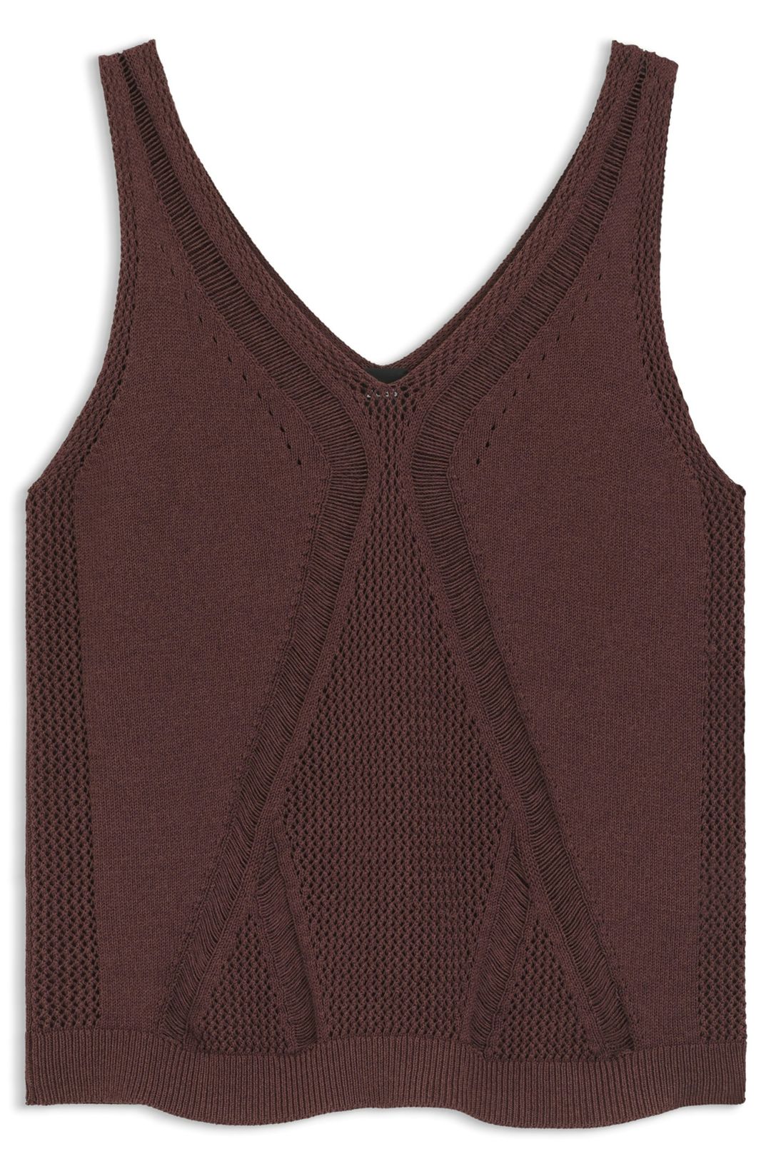 Pletený top se smíšenými strukturami - Dark Brown
