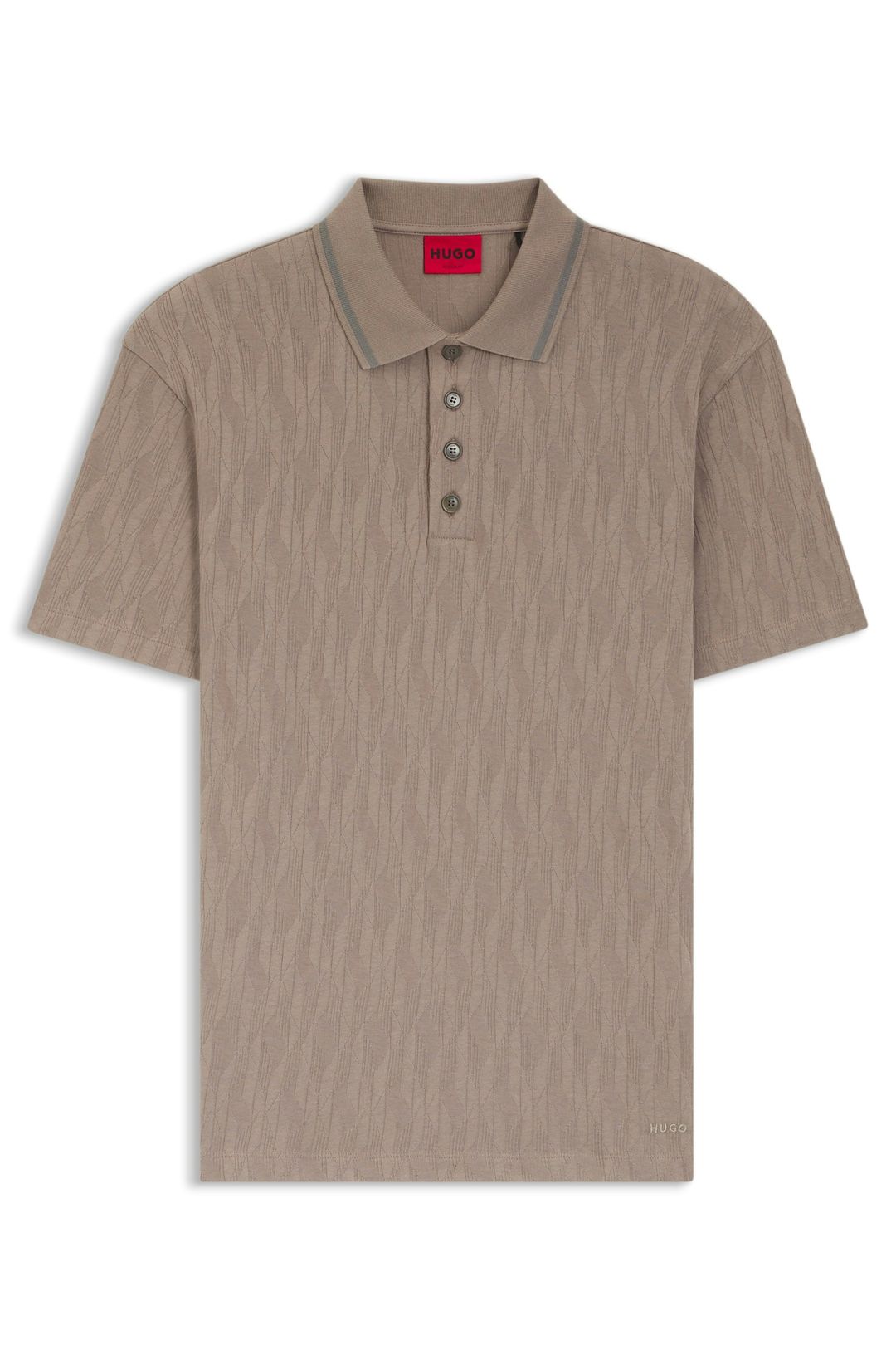 Bavlněno-žakárové polotričko s pruhovaným límečkem - Light/Pastel Brown