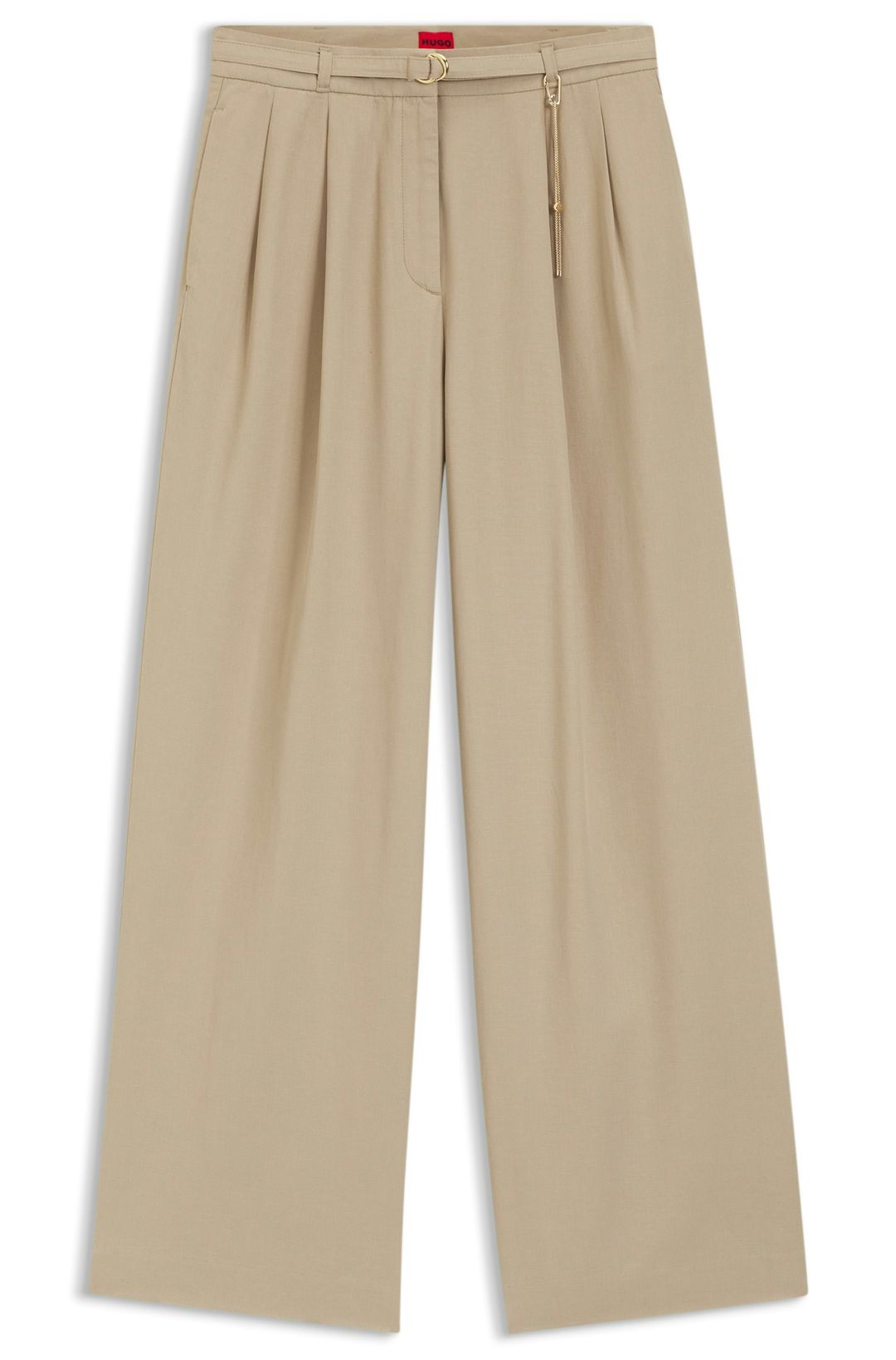 Kalhoty rovného střihu se zlatým karabinou - Light/Pastel Brown