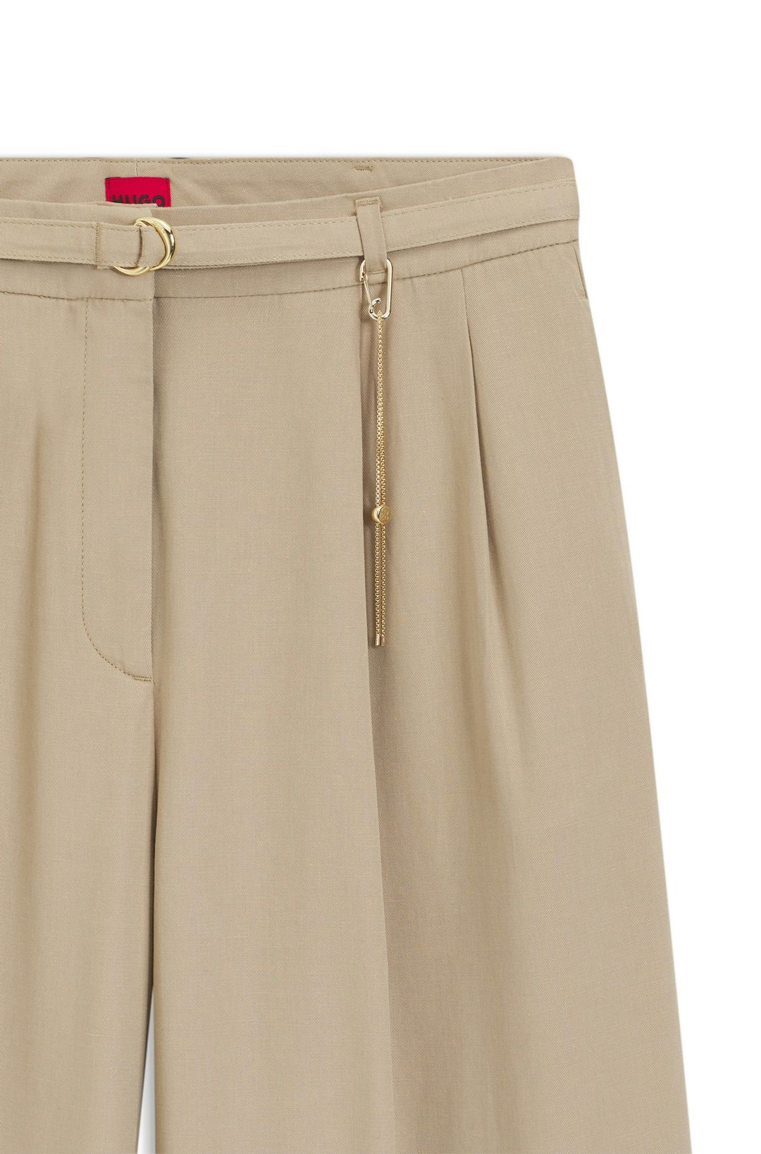 Kalhoty rovného střihu se zlatým karabinou - Light/Pastel Brown