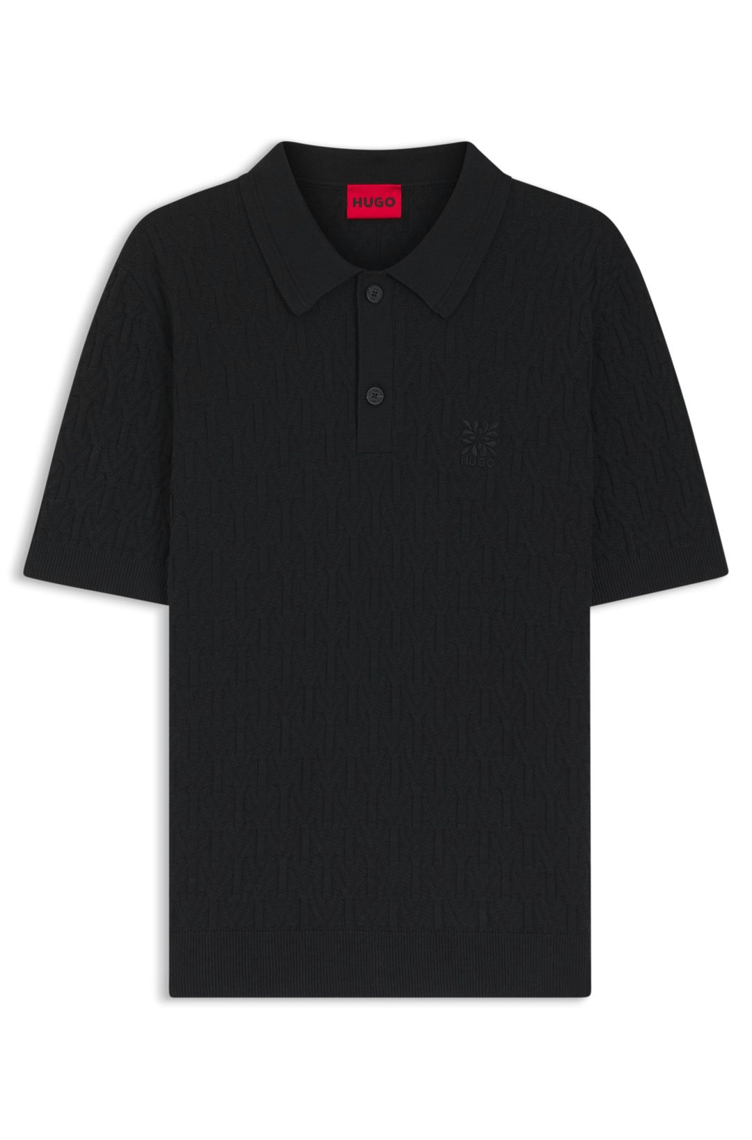 Pletený bavlněný svetr s polo límečkem - Black