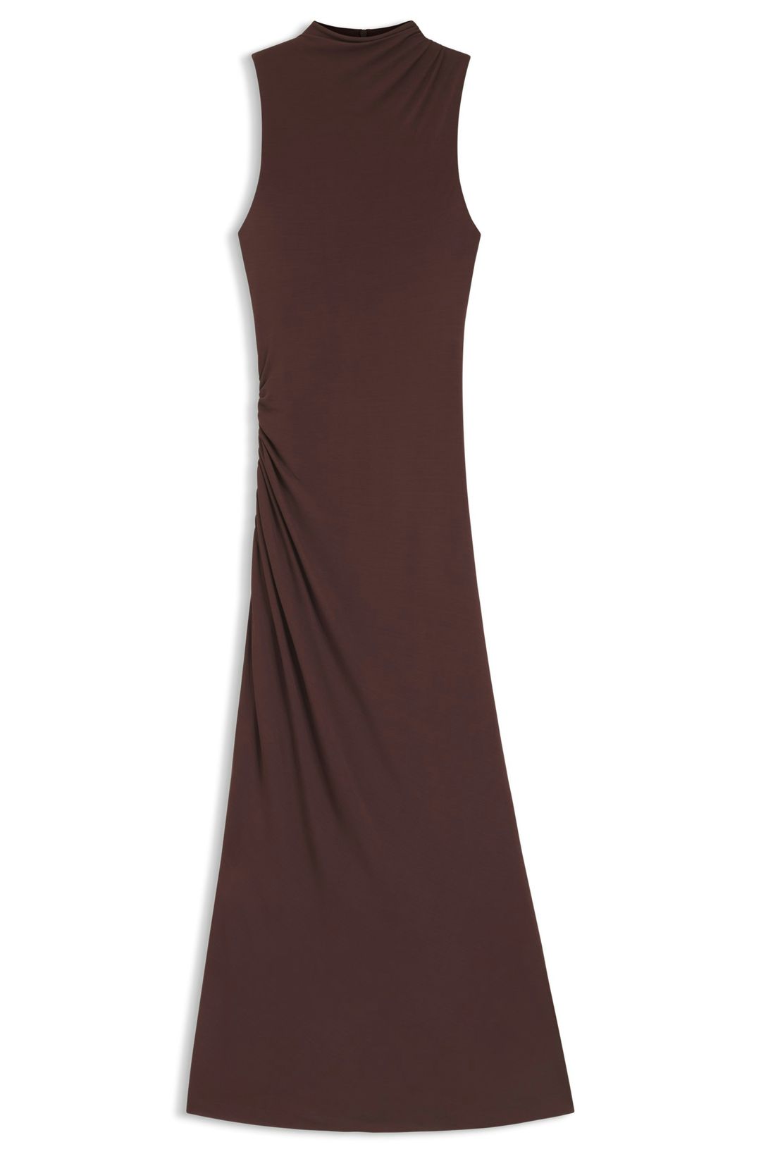 Úzké žerzejové šaty s nařasenými detaily - Dark Brown