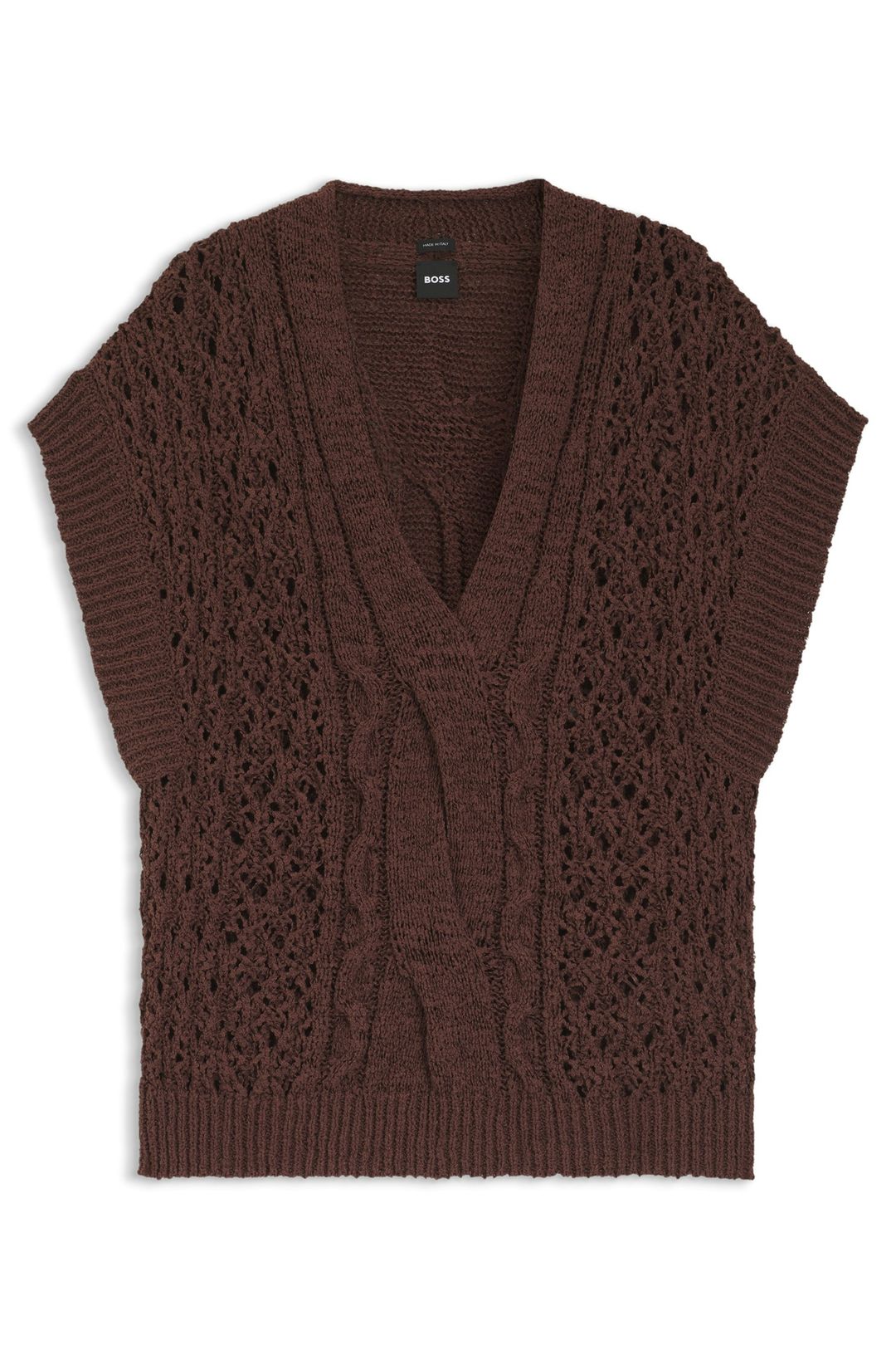 Pletený top ze směsi bavlny s copánkovými detaily - Dark Brown