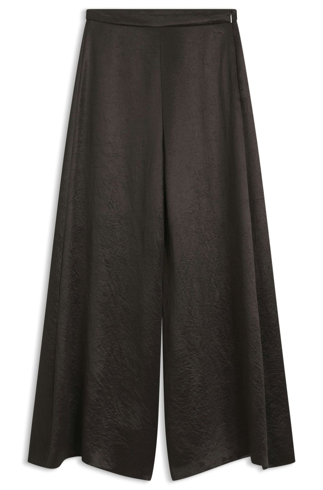 Kalhoty volného střihu z lesklého kepru - Dark Brown