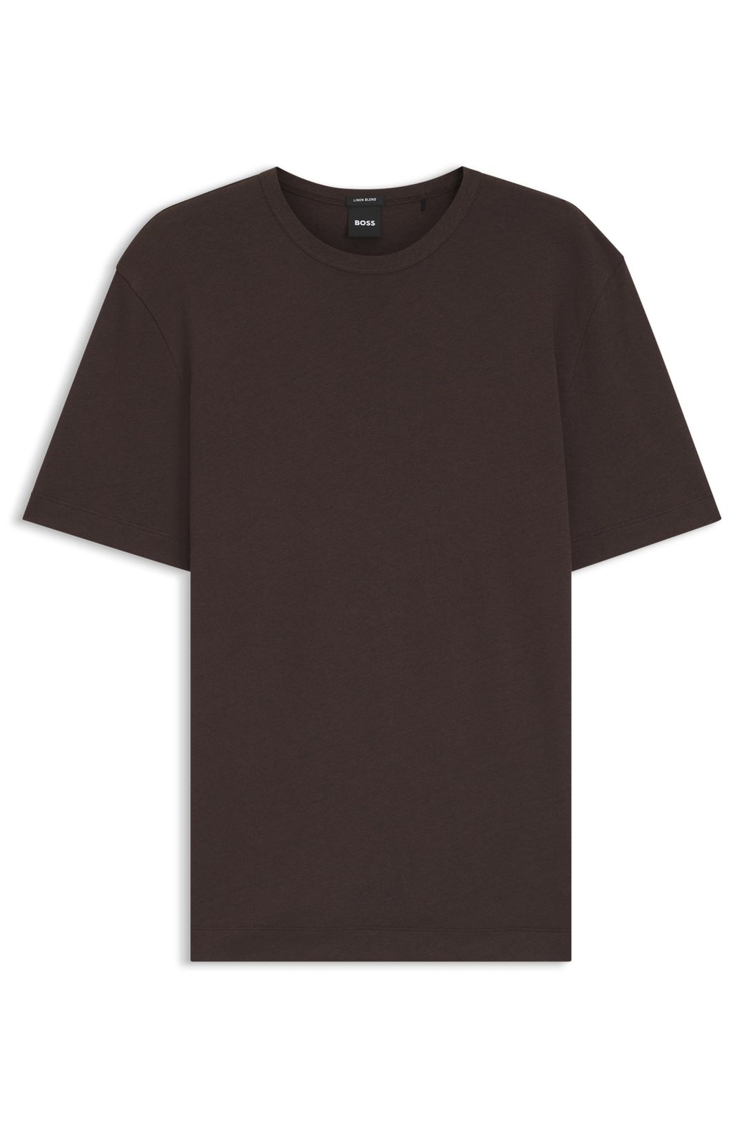 Tričko regular střihu z bavlny a lnu - Dark Brown