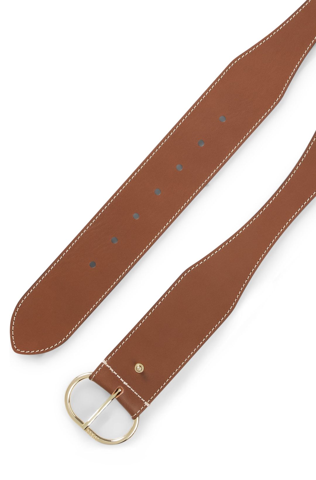 Kožený opasek se zlatou sponou - Medium Brown